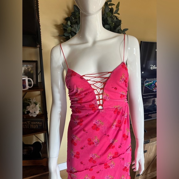 NWT Urban Outfitters Women’s Pink Cherry Print Mini Dress SZ S💗🍒 - Picture 7 of 14